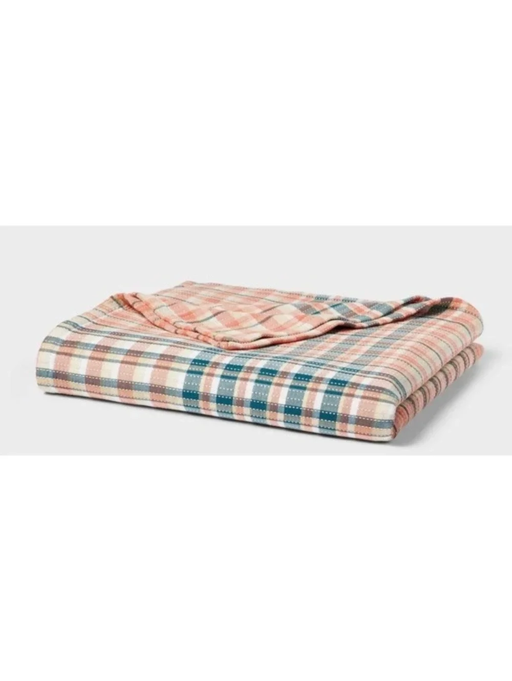 Threshold Matelassé Spring Plaid Blanket Pink/Blue Earthtones